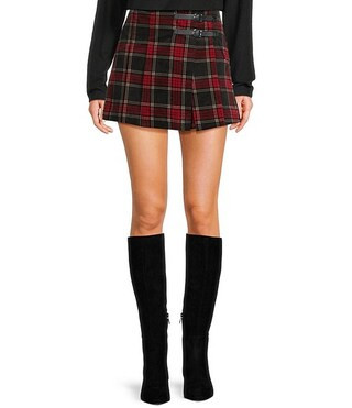 Copper Key Velvet Plaid Buckle Wrap Skort | Dillard's | Dillard's