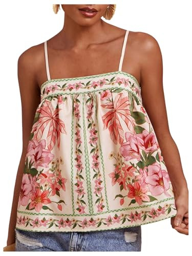SOLY HUX Women's Boho Floral Cami Top Spaghetti Strap Sleeveless Vacation Summer Camisole Beige F... | Amazon (US)