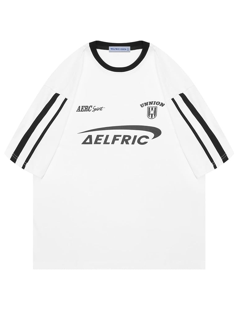 Aelfric Eden Graphic Tees Y2k Women Oversized T Shirts Striped Patchwork Crewneck Unisex Streetwe... | Amazon (US)