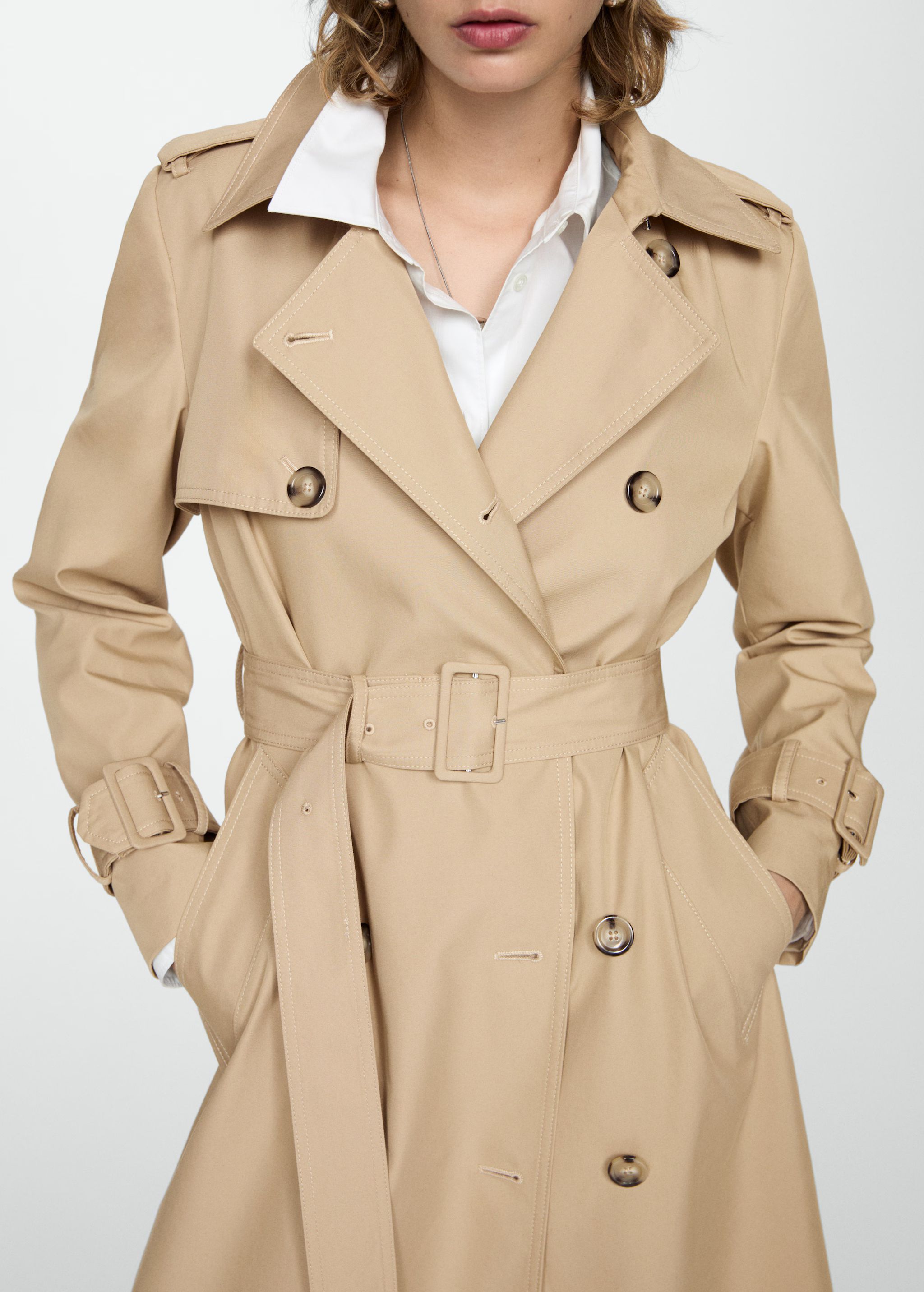 Double-breasted cotton trench coat - Woman | MANGO United Kingdom | MANGO (UK)