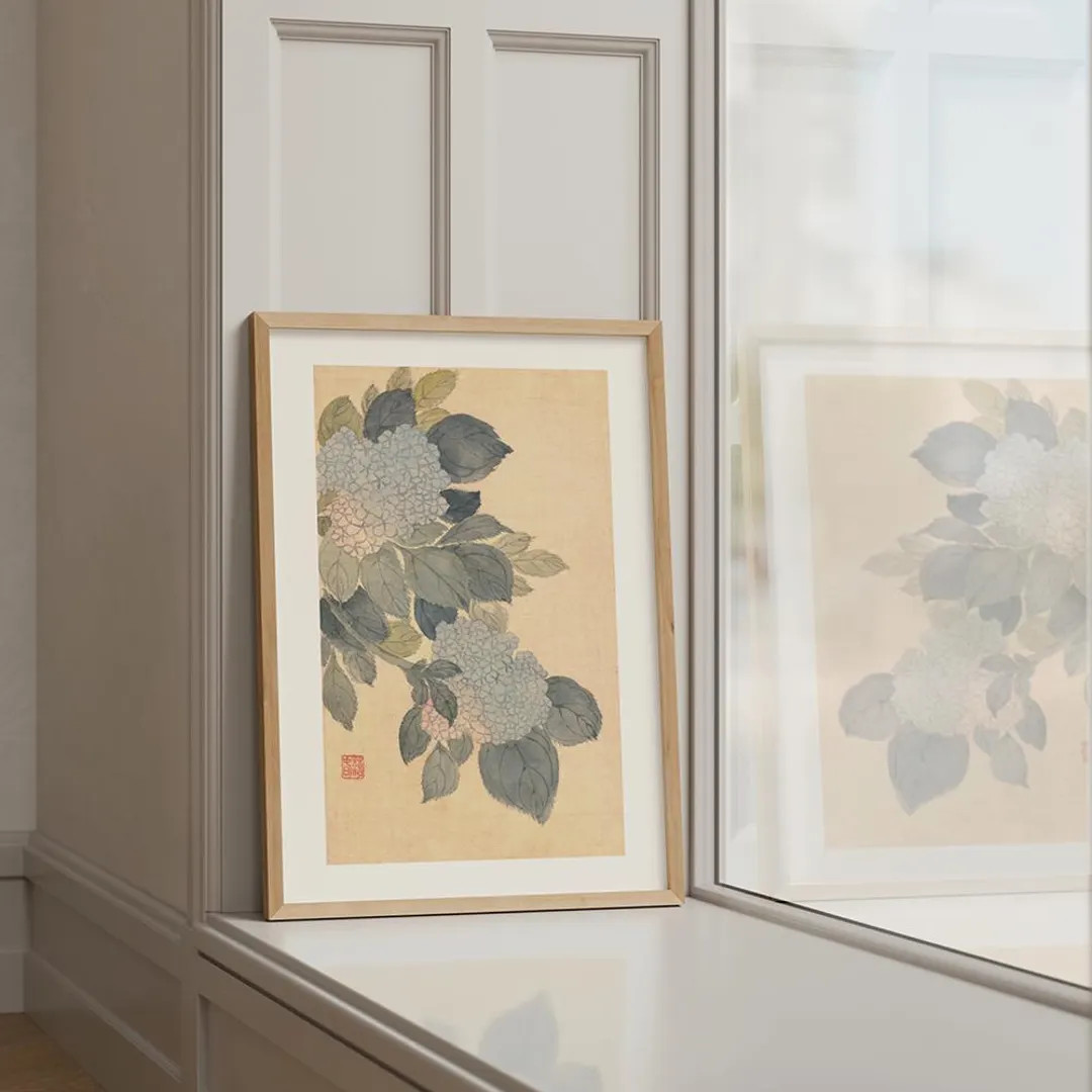 Hydrangea Blossoms Wall Art Print – Korean Heritage Asian Art Botanical Poster, Traditional Flo... | Etsy (US)