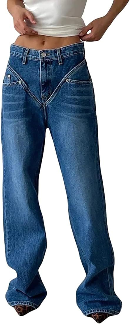 Women's Wide Leg Vintage Y2K Cargo Jeans Low Rise Straight Grunge Boyfriend 00s Hippop Streetwear... | Amazon (US)