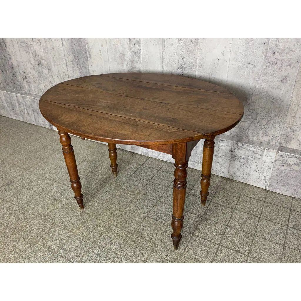 Walnut Wood Oval Drop Leaf Bistro Side Table | Chairish