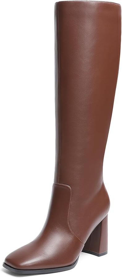 DREAM PAIRS Knee High Boots for Women Square Toe Gogo Chunky Heel with Side Zip | Amazon (US)
