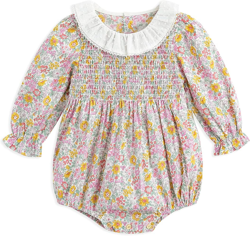 Curipeer Infant Baby Girls Floral Romper Casual Long Sleeve Bodysuit for Spring | Amazon (US)