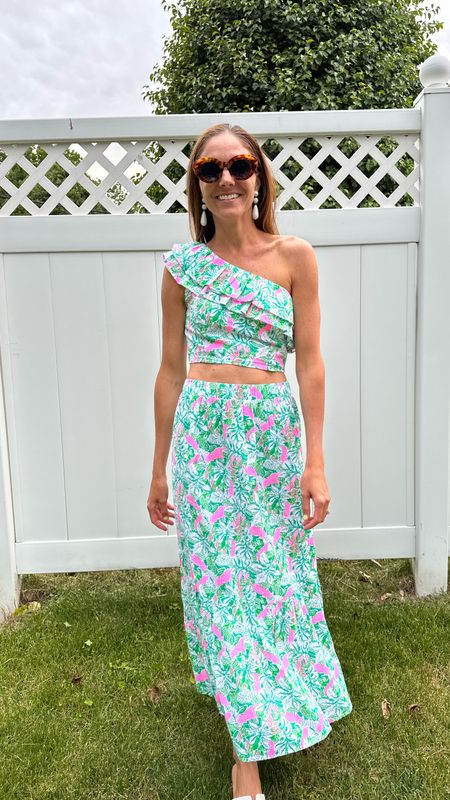 Summer fun in this Splash of Pink vibrant printed Kasida Set, a brightly printed top-and-skirt duo trimmed with airy flounces at the one-shoulder neckline and hem. 

#LTKSeasonal #LTKstyletip #LTKFind