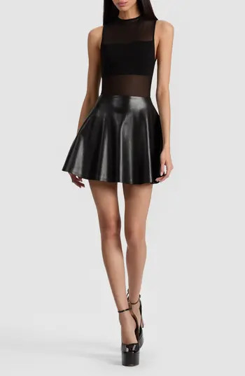 ALICE + OLIVIA Mesh & Faux Leather Minidress in Black at Nordstrom Rack, Size 0 | Nordstrom Rack