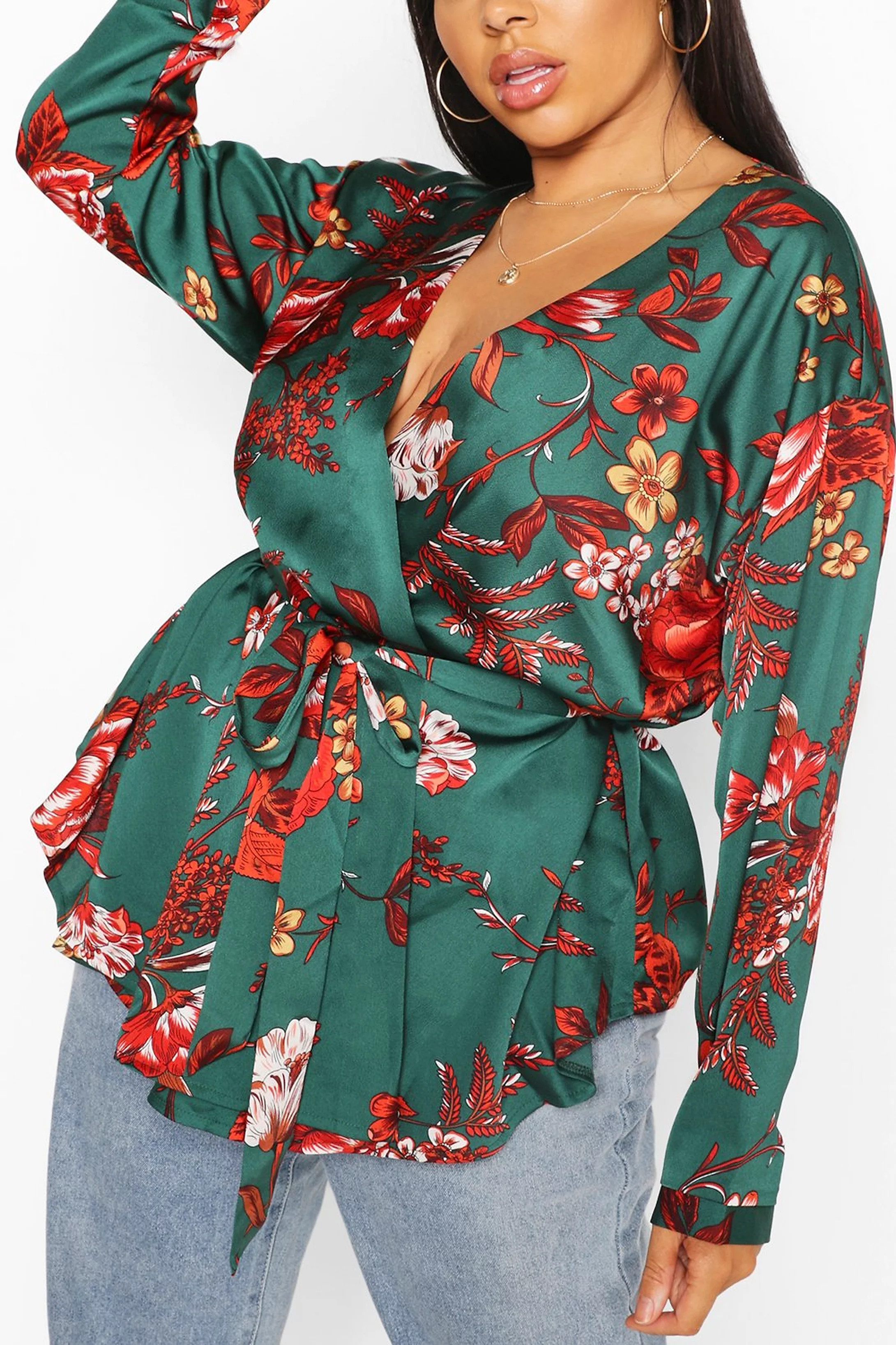 Plus Floral Print Wrap Top | Boohoo.com (US & CA)
