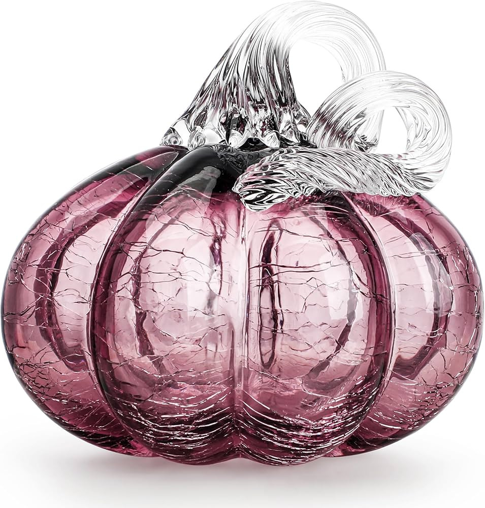 QFkris Hand-Blown Glass Crackle Pumpkin Collectible Figurines Art Glass Pumpkin Paperweight Table... | Amazon (US)