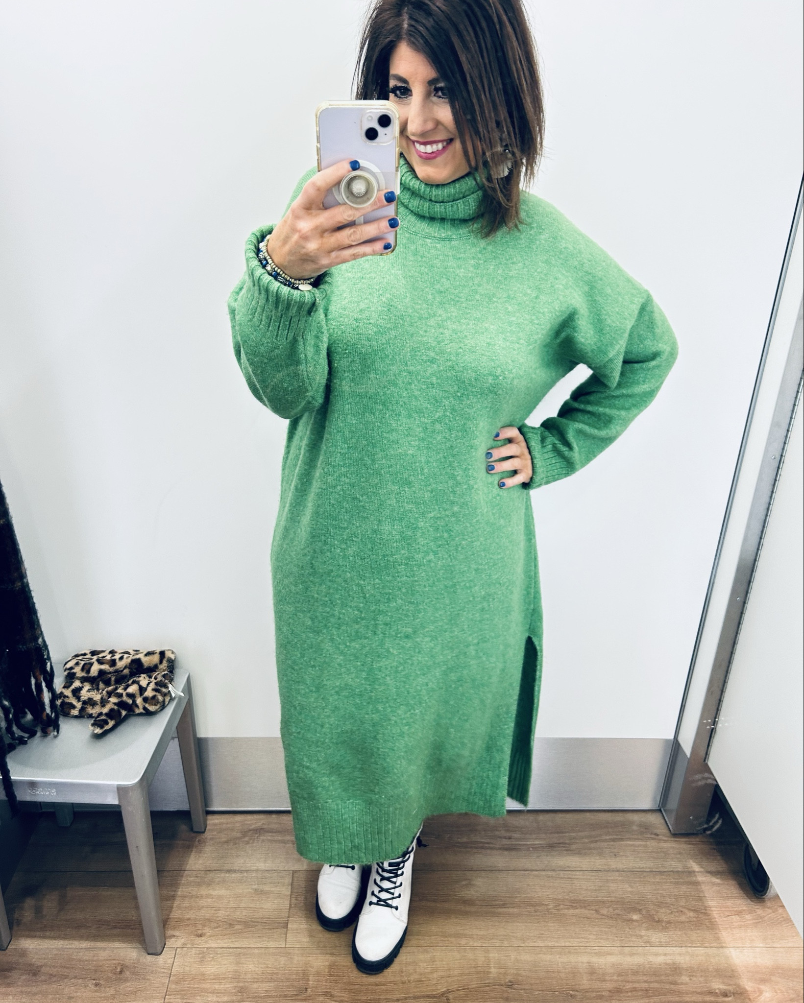 Most gorgeous sweater dress!!! Just bought the blue one! Wearing my true size XL for reference. You could size down one as it is oversized but it’s so cozy with it being a little more oversized. It was freezing out; paired with my align leggings from Lululemon…so cozy! Grab it while it’s on sale right now! #anthropologie #sweaterdress #combatboots

#LTKSaleAlert #LTKSeasonal #LTKMidsize