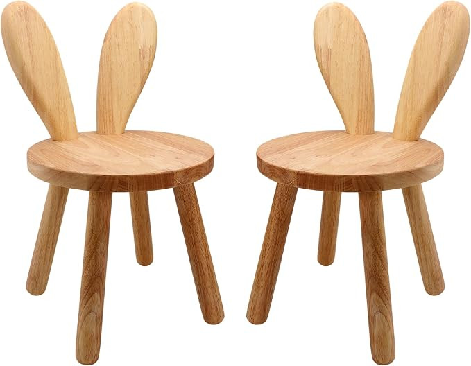 Wooden Step Stool for Toddlers, 2-in-1 Kids Chair & Desk Seat, Solid Rubberwood Bunny Ears Backre... | Amazon (US)