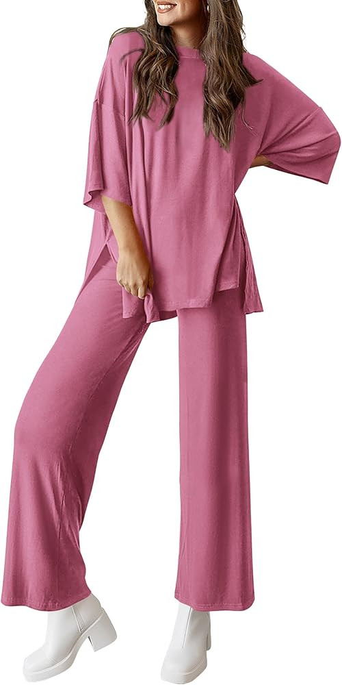 PRETTYGARDEN Women's 2 Piece Outfits Casual Short Sleeve Pullover Tops and Wide Leg Pants Lounge ... | Amazon (CA)