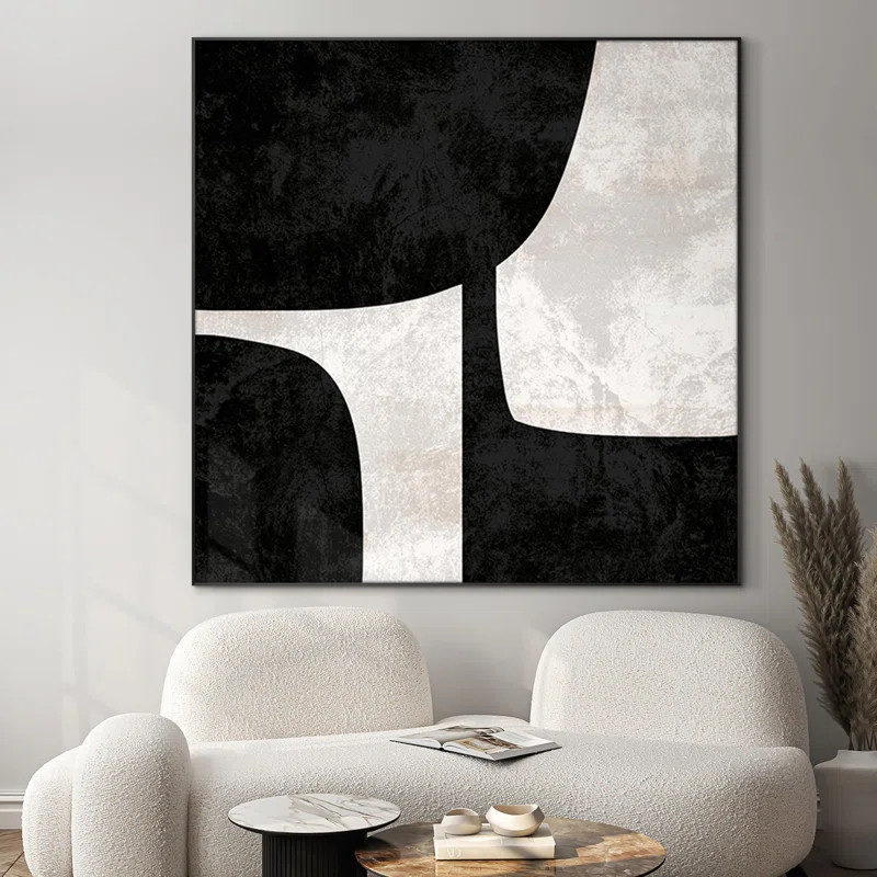 Black and White Abstract Geometric Shapes Illustrations Extra Large Framed Wall Art Print Decor | Wayfair North America