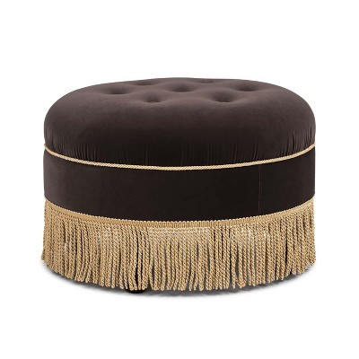 COWLOWN 24" Round Velvet Accent Ottoman with Gold Trim & Vintage Tassel Fringe for Living Room and Bedroom | Target