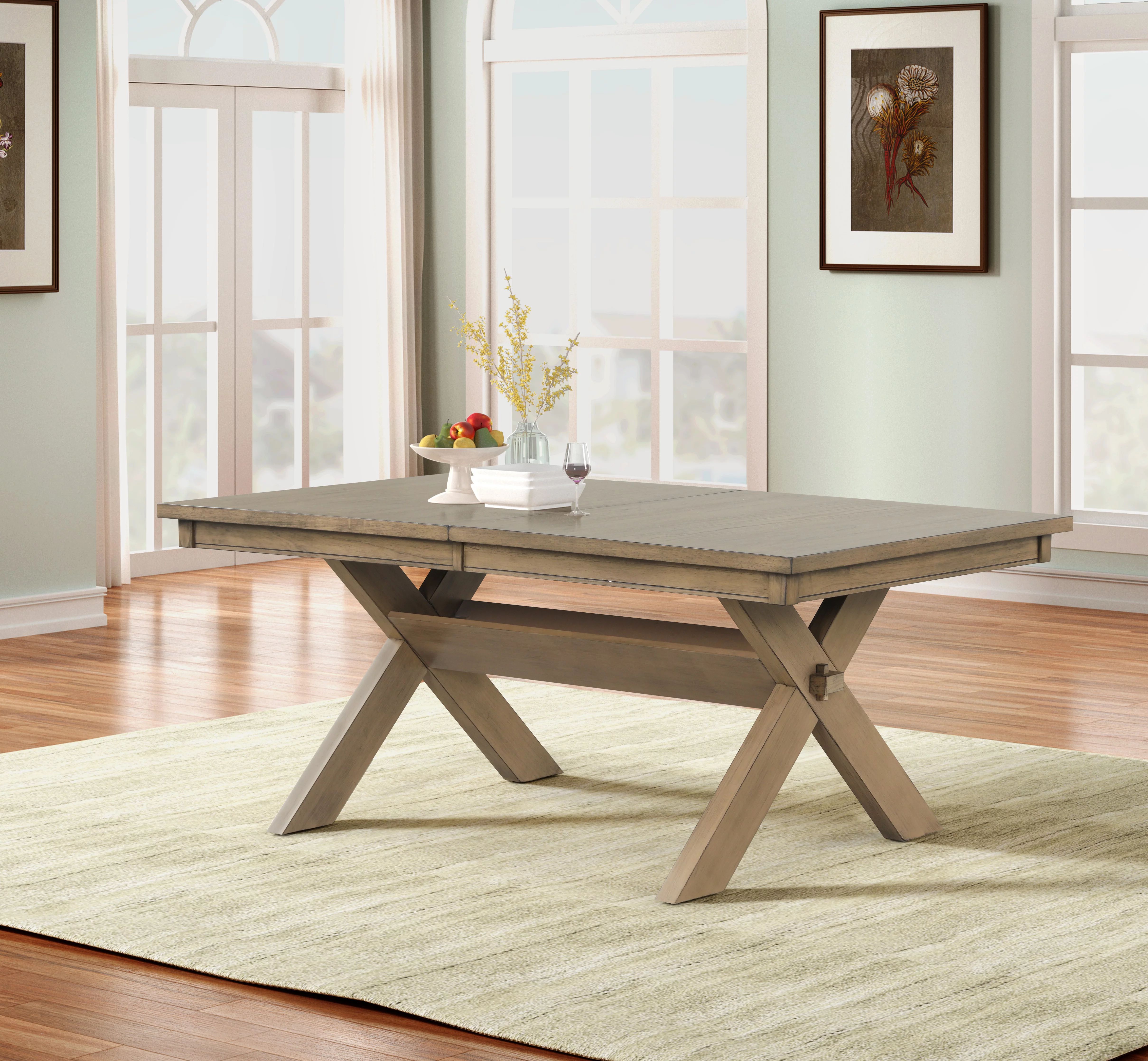 Roundhill Furniture Raven Wood Trestle Extendable Dining Table with Leaf, Glazed Pine Brown - Wal... | Walmart (US)