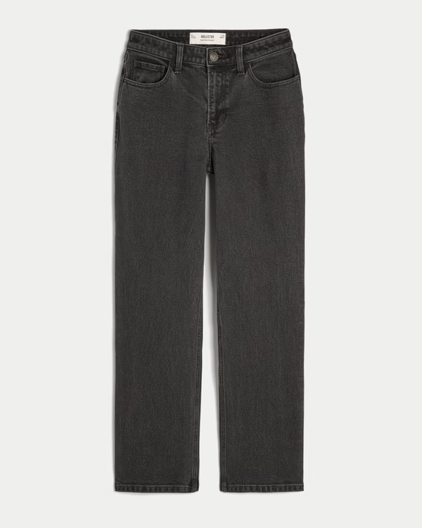High-Rise Washed Black Straight Jeans | Hollister (US)