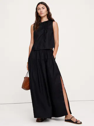 Linen Tiered Tie-Side Maxi Skirt | Banana Republic (US)