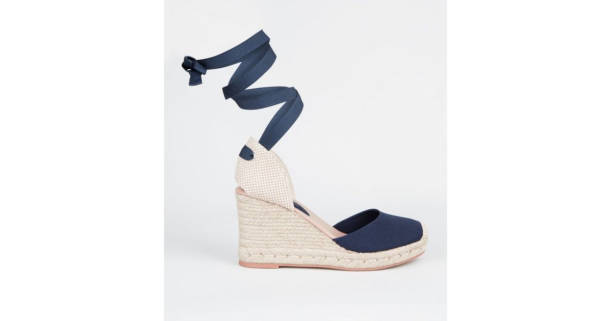 Navy Ribbon Ankle Tie Espadrille Wedges
						
						Add to Saved Items
						Remove from Saved I... | New Look (UK)