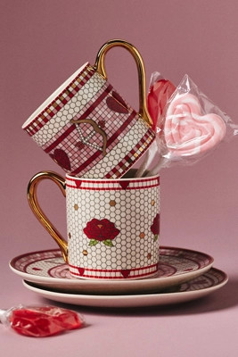 The Bistro Tile Stoneware Espresso Cup & Saucer: Valentine's Edition | Anthropologie (US)