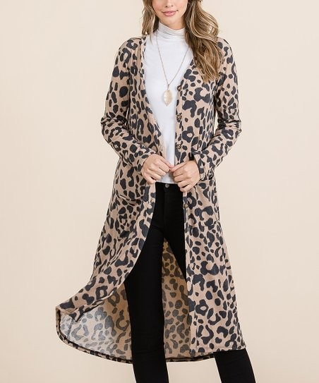 Mocha & Gray Leopard Button-Up Duster - Women & Plus | Zulily