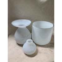Three White Glass Vases | Etsy (UK)