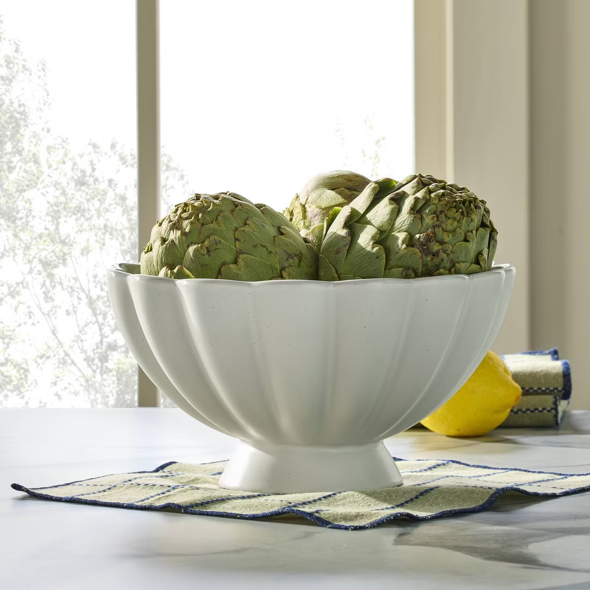 Scalloped Edge Stoneware Serving Bowl Cream - Hearth & Hand™ with Magnolia | Target