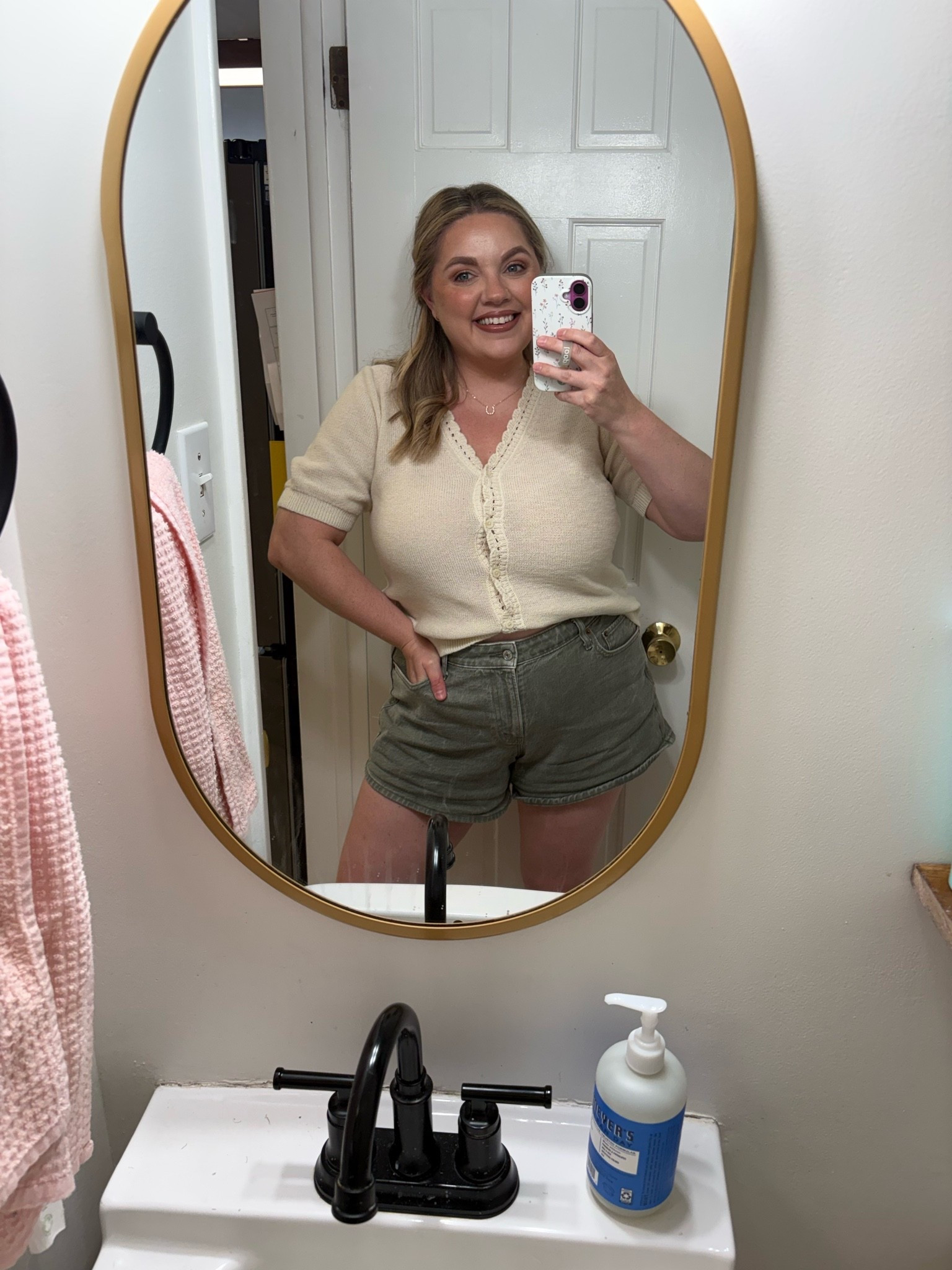 This light weight sweater top is perfect for the transition into fall. Comes in multiple color options 

It has some really cute lace like details along the collar and down the buttons. I also really love the length of the sleeve. 

Top- large 
Shorts-32

@Target 
@abercrombie

#LTKootd #LTKSeasonal #LTKdayinmylife