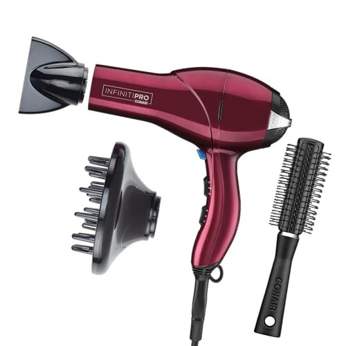 INFINITIPRO by CONAIR Hair Dryer with Diffuser | Salon Performance AC Motor Blow Dryer | Includes Diffuser, Concentrator and Bonus Blow-Out Brush | Burgundy - Amazon Exclusive | Amazon (US)