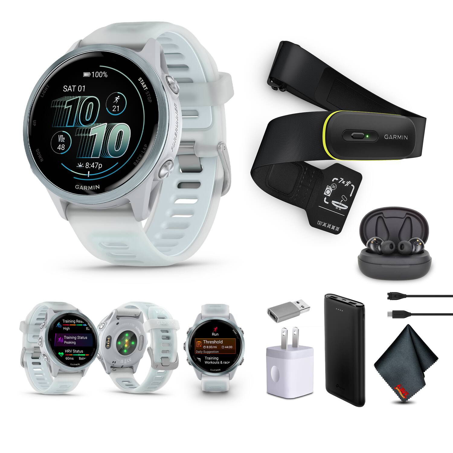 Garmin - Forerunner 570 – 42MM, Whitestone/Cloud Blue​​ , Air Pro EarBuds - Raspberry Aluminum - (2025) | Best Buy U.S.