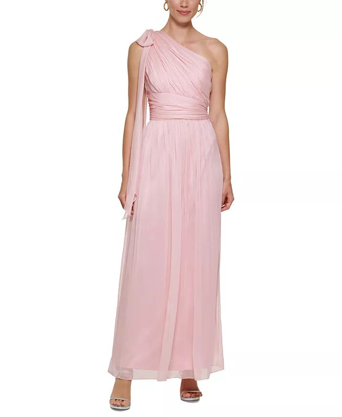 Women's Pleated Bow-Trim One-Shoulder Gown | Macys (US)