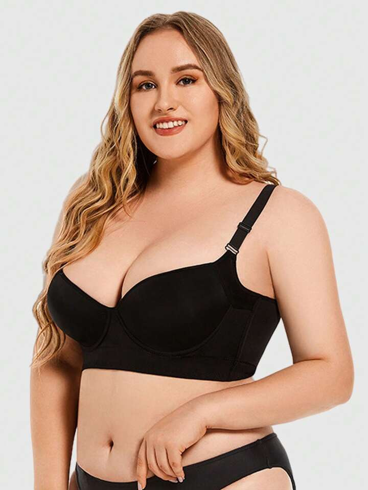 Smooth Invisible Bra For Women With Steel Ring Deep V Push Up Anti-sagging And Side Gathering | SHEIN