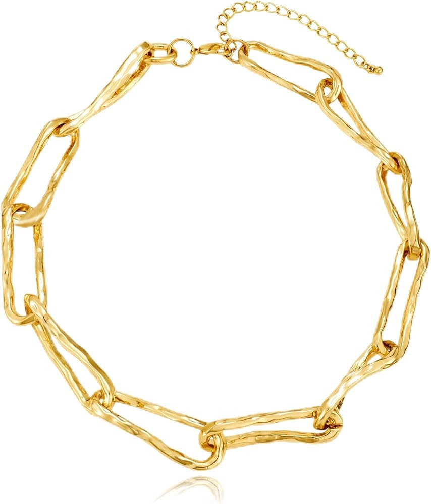 Chunky Gold Choker Necklace for Women 14K Gold Plated Paperclip Chain Thick Link Chokers Bold Sta... | Amazon (US)