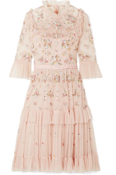 Needle & Thread - Lustre Tiered Embellished Tulle Dress - Blush | NET-A-PORTER (US)