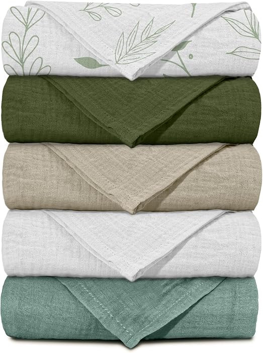 Muslin Receiving Blankets, Neutral Blanket Swaddling for Newborn Boys and Girls, 5 Pack Breathabl... | Amazon (US)