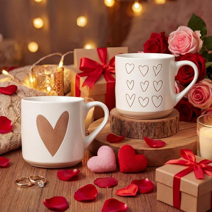 Bokon 2 Pcs Valentine Coffee Mugs 14oz Heart Enamel Mug with Handle Novelty Heart Coffee Cups Cut... | Amazon (US)