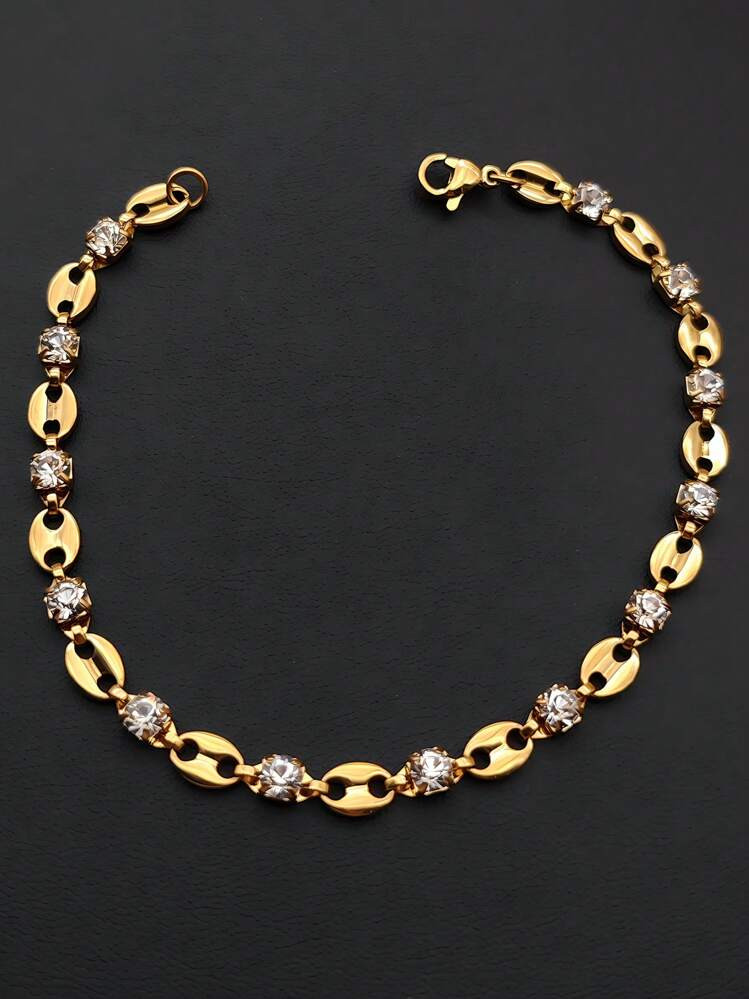 One Stainless Steel Coffee Bean Shaped Diamond Inlaid Bracelet Simple Style Pig Nose Shape Jointe... | SHEIN