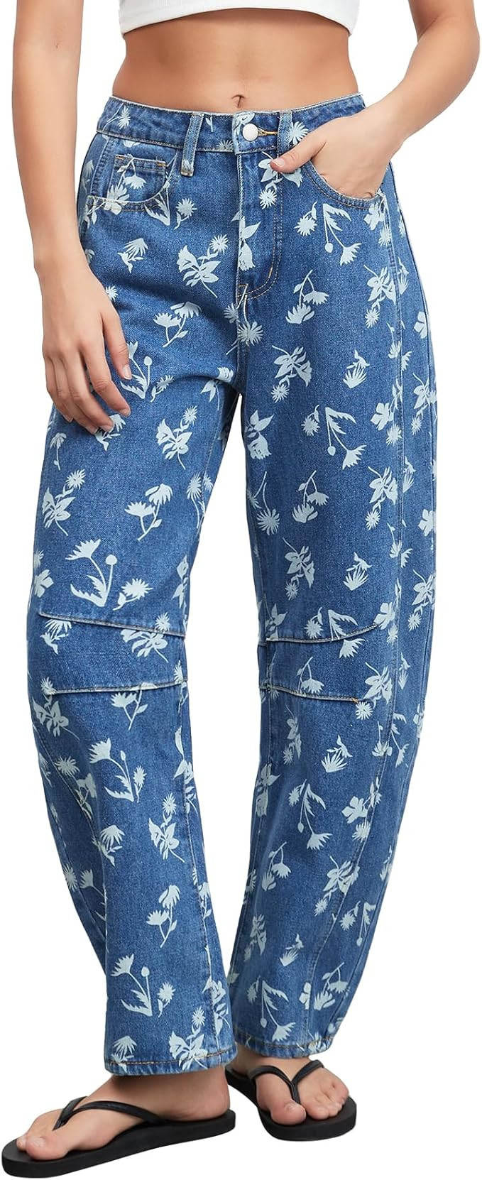 Kedera Women Casual Printed Barrel Jeans Wide Leg Denim Jeans 2025 Summer Trendy Baggy Pants Boyf... | Amazon (US)