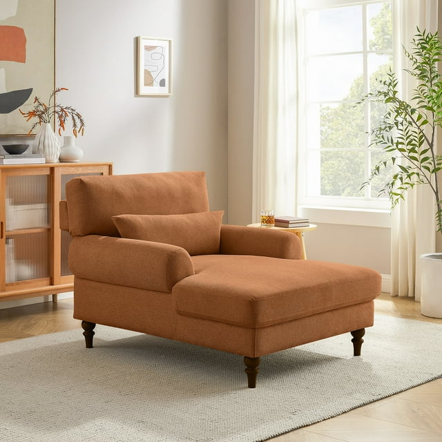 Condemo Modern Linen Fabric Indoor Chaise Lounge Chair for Bedroom, Living Room, Office, Orange-r... | Walmart (US)