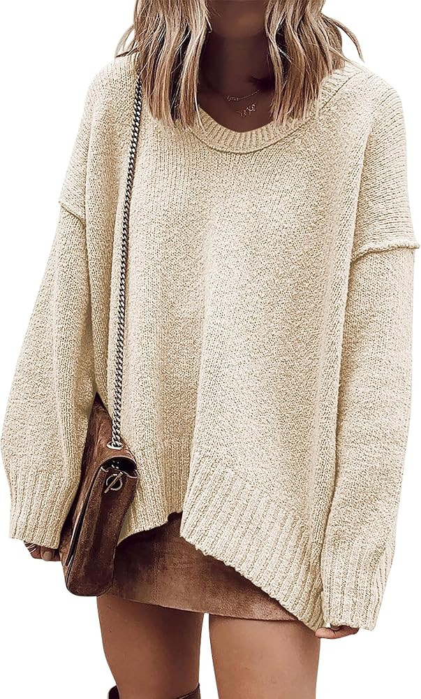 ANRABESS Women's Oversized Casual Loose Slouchy Scoop V Neck Batwing Long Sleeve Knit 2025 Fall P... | Amazon (US)