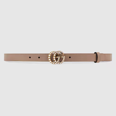 Leather belt with pearl Double G buckle | Gucci (US)