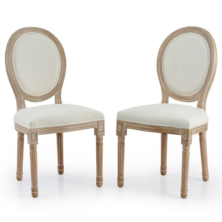 Bestco Upholstered Dining Chairs Set of 2 Wood Accent Chairs French Vintage Decor Beige | Walmart (US)