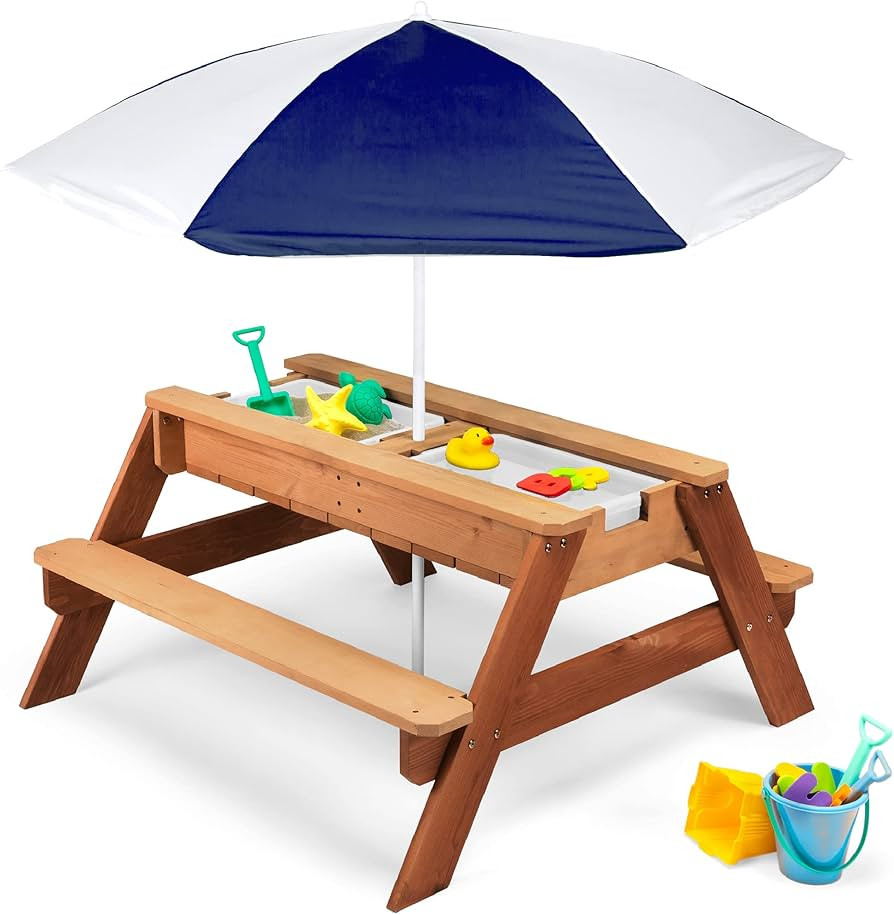 Best Choice Products Kids 3-in-1 Sand & Water Activity Table, Wood Outdoor Convertible Picnic Tab... | Amazon (US)