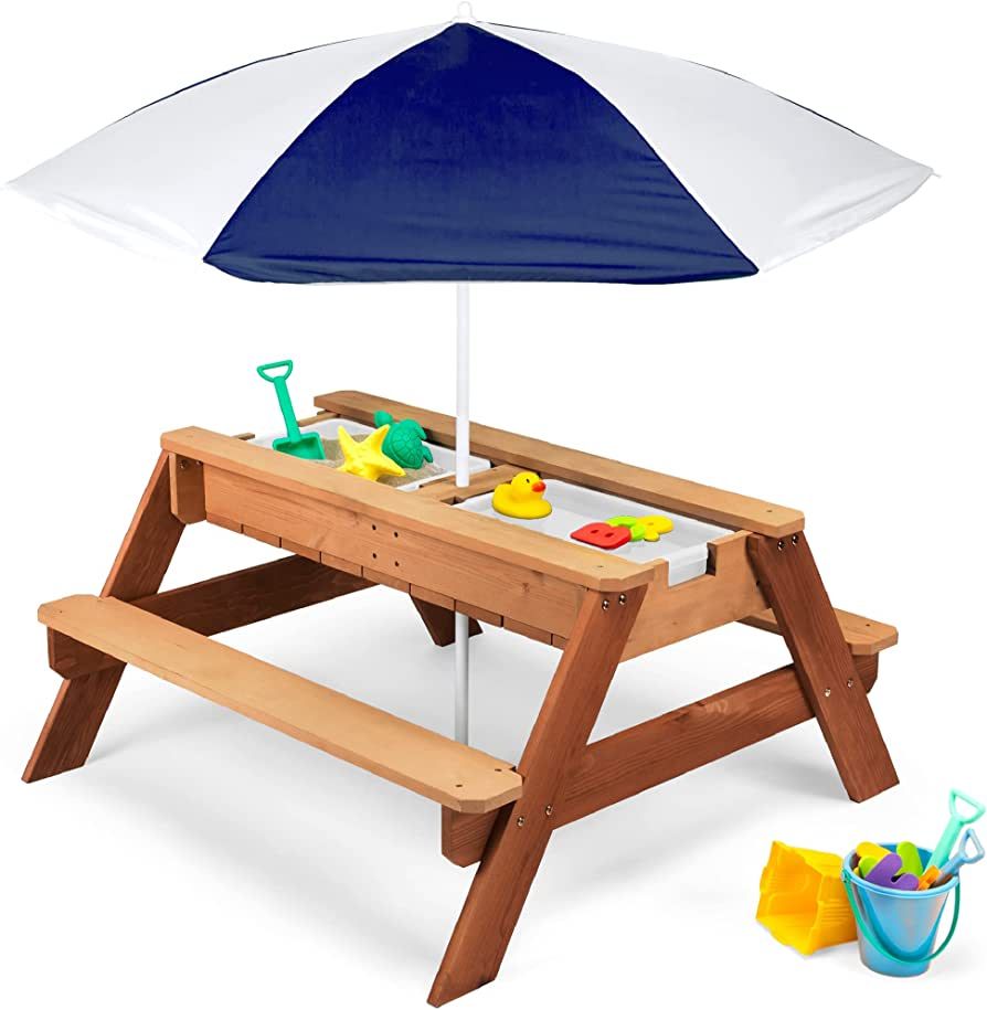 Best Choice Products Kids 3-in-1 Sand & Water Activity Table, Wood Outdoor Convertible Picnic Tab... | Amazon (US)