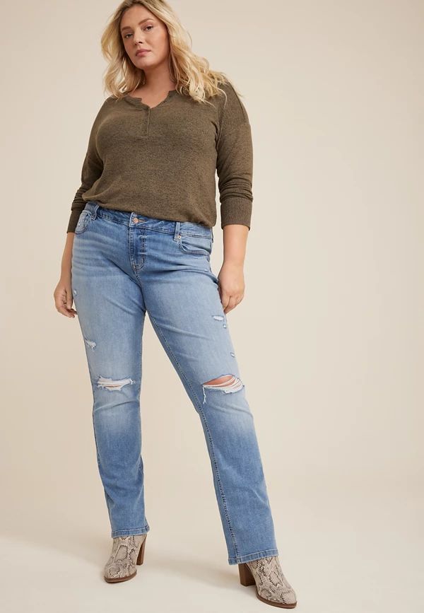 Plus Size m jeans by maurices™ Classic High Rise Ripped Slim Boot Jean | Maurices