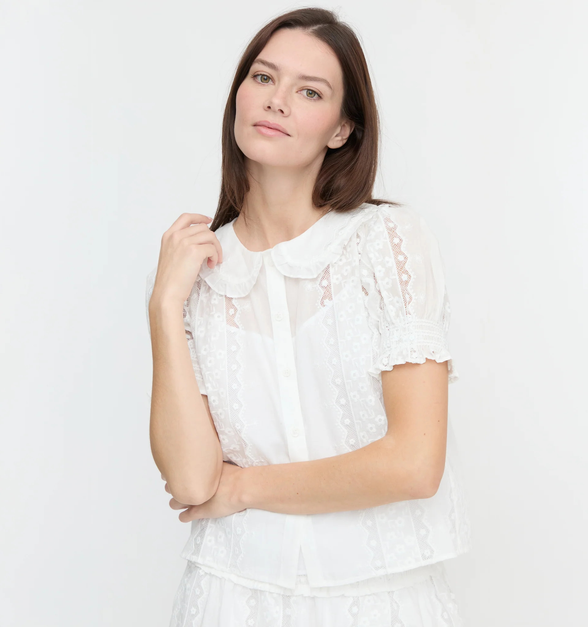 The Adelaide Top - White Broderie Voile | Hill House Home US
