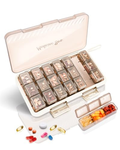 Weekly Pill Organizer 3x a Day - 7 Day Pill Box with 21 Compartments (Morning/Noon/Night), BPA-Free Daily Pill Case, Portable Medicine Organizer for Vitamins, Supplements & Medication【Upgrade】 (Brown) | Amazon (US)