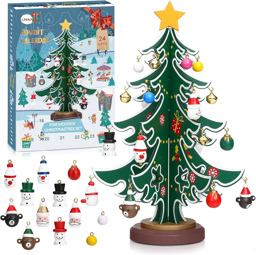 LIHAO Christmas Advent Calendar, 24 Days Tabletop Christmas Tree Countdown Calendar with 24PCS Or... | Amazon (US)