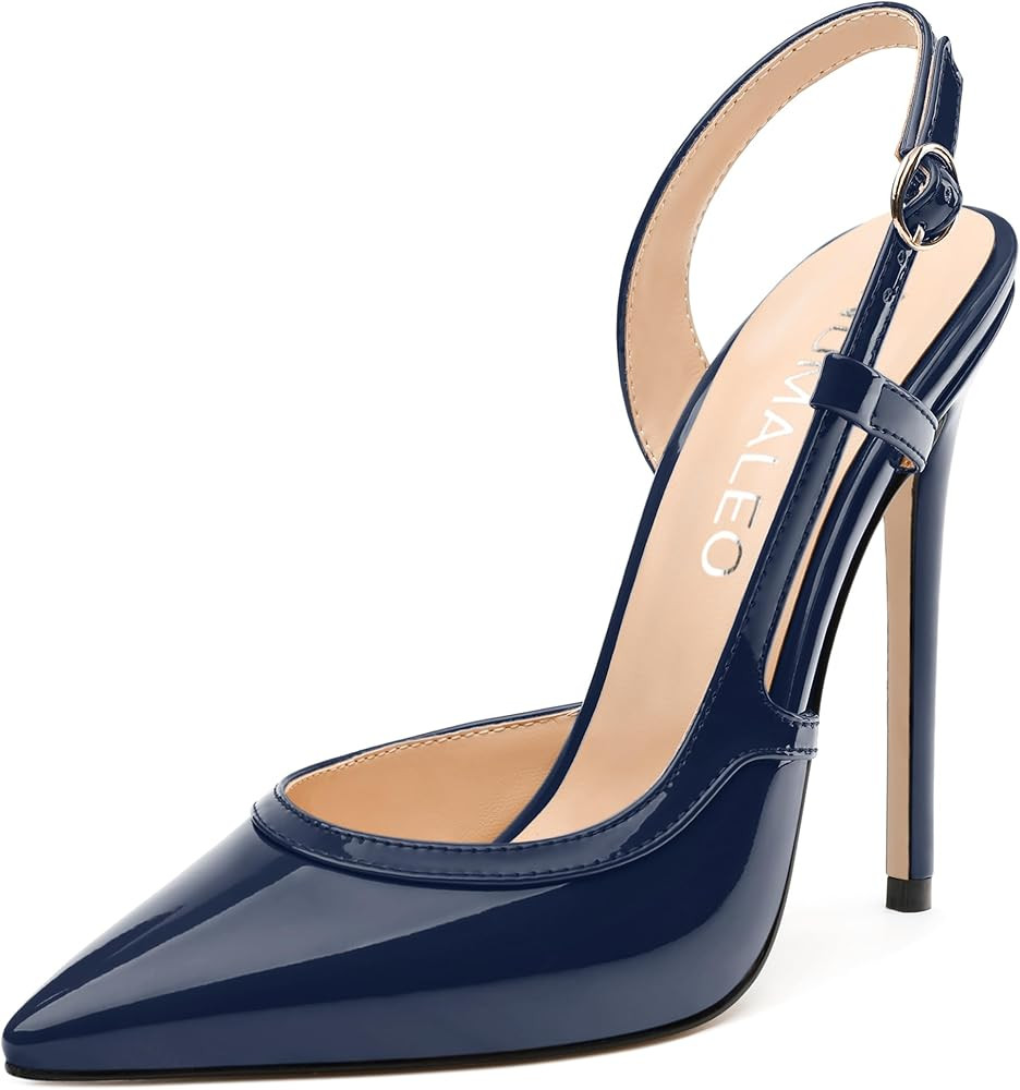 NUMALEO Women's Pointed Toe High Stiletto Heels Slingback High Heel Pumps Backless Patent Leather... | Amazon (US)