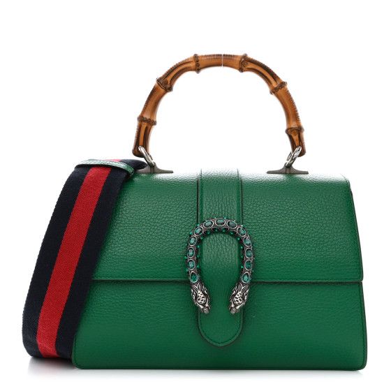 Dollar Calfskin Crystal Bamboo Web Medium Dionysus Top Handle Bag Emerald | FASHIONPHILE (US)