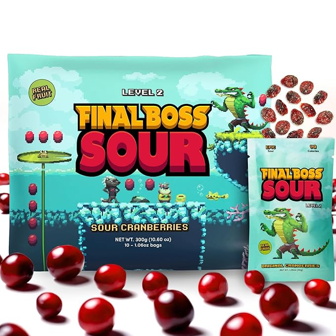Final Boss Sour, Extremely Super Sour Gummy Candy, Cranberry, LvL 2, (1.06 Ounces Bags, 10 Bags) ... | Amazon (US)